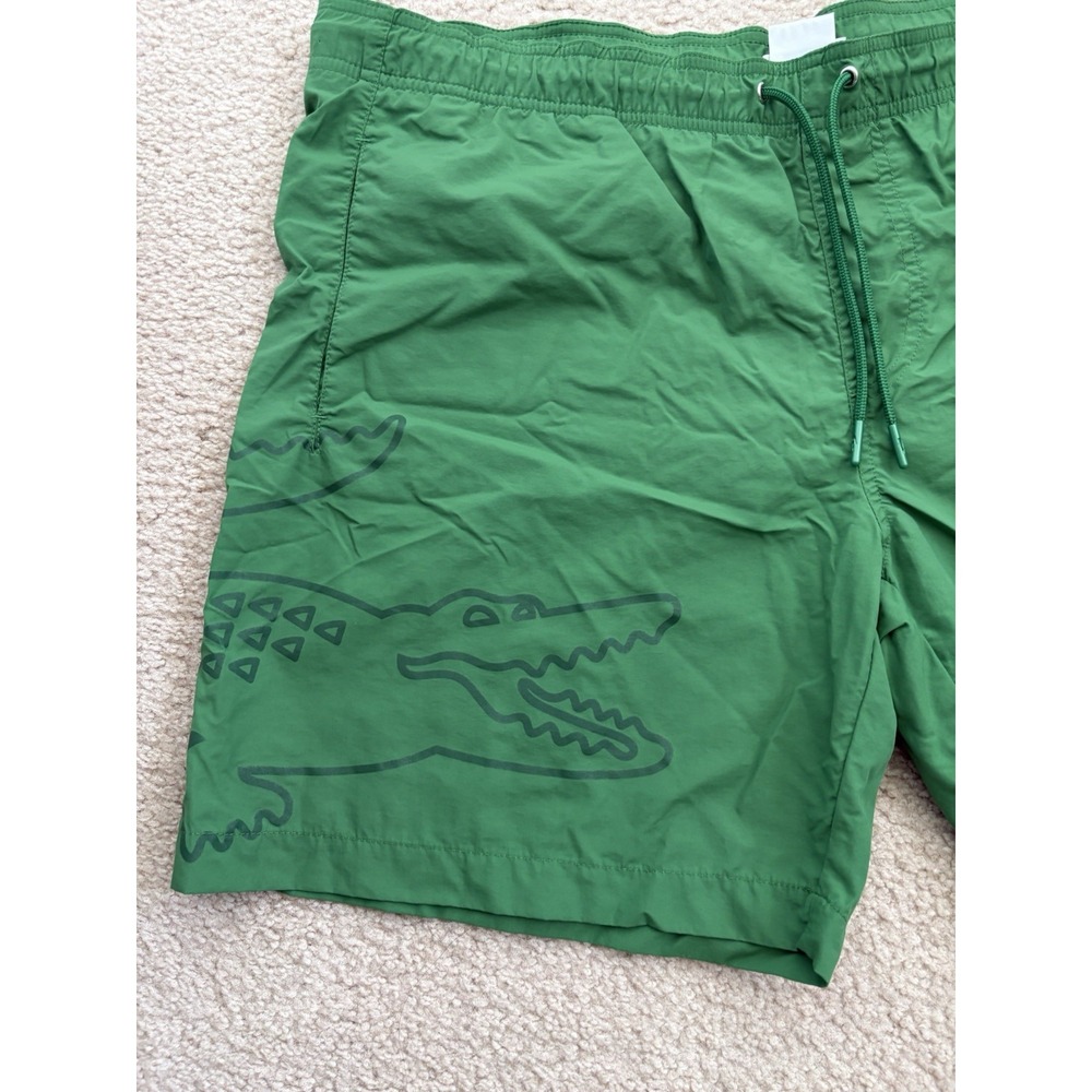 Lacoste Swim Trunks XL Green Big Croc Print Lined Beach Summer